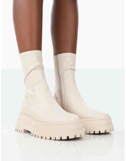 Rusty Bone Pu Chunky Sole Sock Ankle Boots