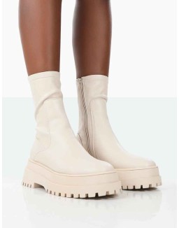Rusty Bone Pu Chunky Sole Sock Ankle Boots