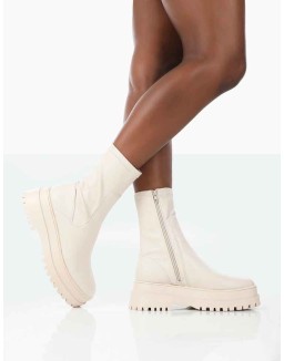 Rusty Bone Pu Chunky Sole Sock Ankle Boots
