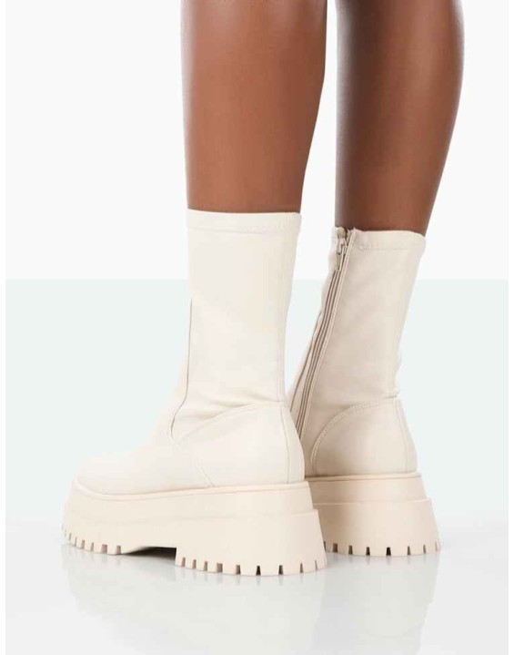 Rusty Bone Pu Chunky Sole Sock Ankle Boots