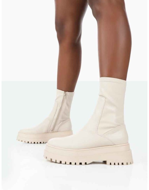 Rusty Bone Pu Chunky Sole Sock Ankle Boots