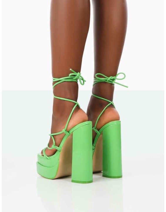 Glow Girl Apple Green Patent PU Lace Up Platform High Heels