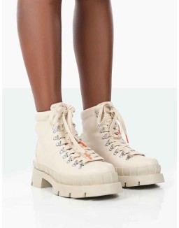 Hike There Bone Pu Lace Up Chunky Sole Winter Boots