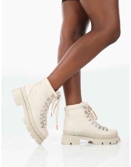 Hike There Bone Pu Lace Up Chunky Sole Winter Boots