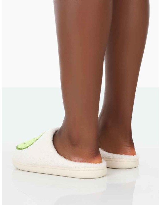 Daze Lime Printed Smiley Face Slippers