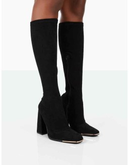 Caryn Black Faux Suede Knee High Heeled Boots