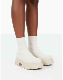 Nola Ecru Knit Chunky Sole Ankle Boots