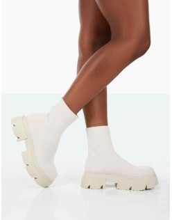 Nola Ecru Knit Chunky Sole Ankle Boots