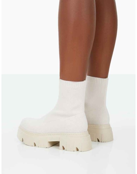 Nola Ecru Knit Chunky Sole Ankle Boots