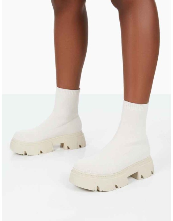 Nola Ecru Knit Chunky Sole Ankle Boots