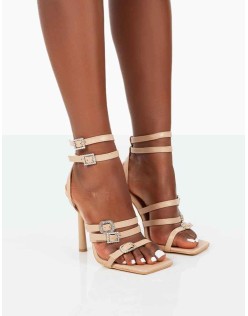 Lindsey Nude Pu Strappy Square Toe Stiletto Heels