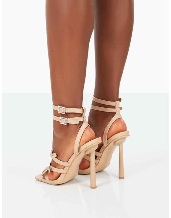 Lindsey Nude Pu Strappy Square Toe Stiletto Heels
