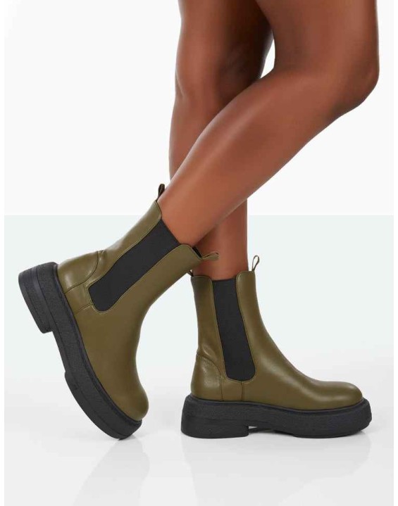 Barbie Dark Khaki Pu Chelsea Boots