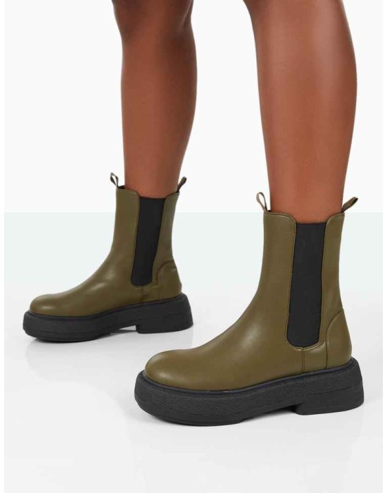 Barbie Dark Khaki Pu Chelsea Boots