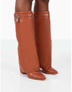Echo Tan Grain Pu Pointed Toe Knee High Boots