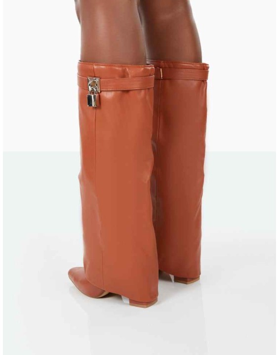 Echo Tan Grain Pu Pointed Toe Knee High Boots