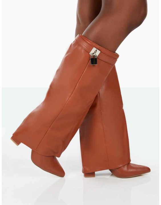 Echo Tan Grain Pu Pointed Toe Knee High Boots