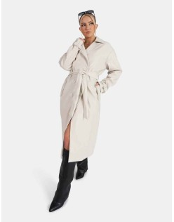 Longline PU Belted Ecru Trench