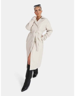 Longline PU Belted Ecru Trench