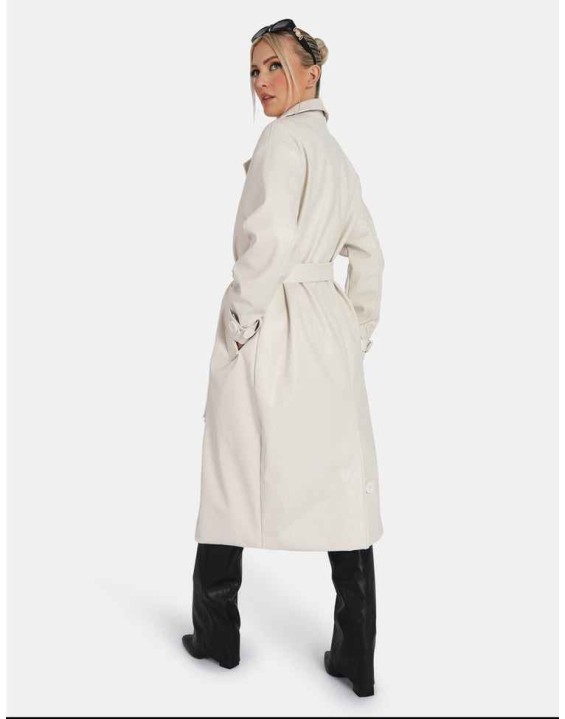 Longline PU Belted Ecru Trench