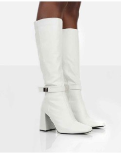 Apologetic White Pu Knee High Block Heel Boots