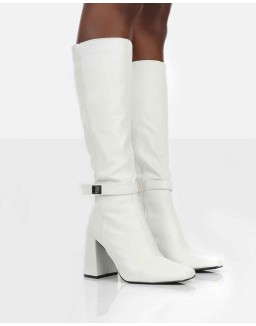 Apologetic White Pu Knee High Block Heel Boots