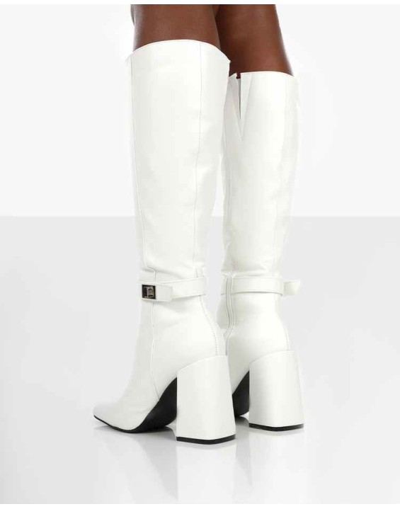 Apologetic White Pu Knee High Block Heel Boots