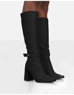 Apologetic Black Pu Knee High Block Heel Boots