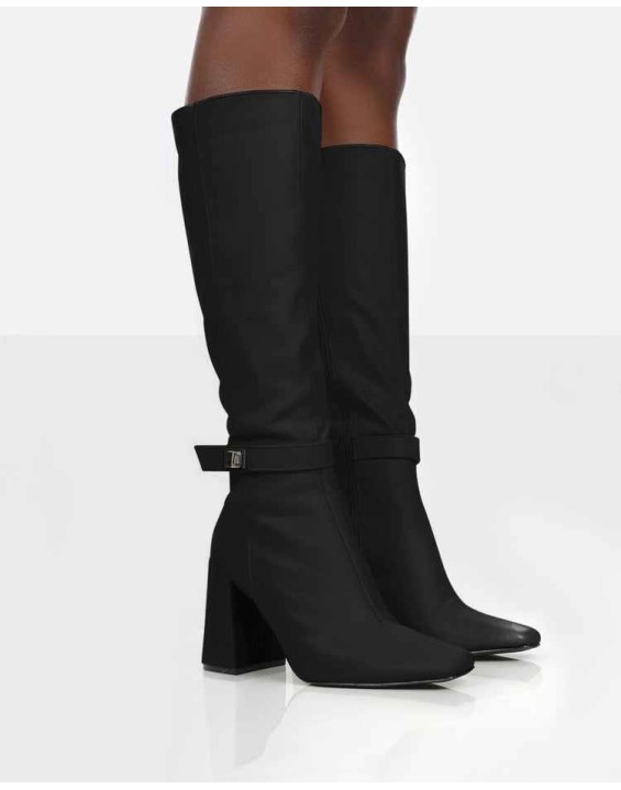 Apologetic Black Pu Knee High Block Heel Boots