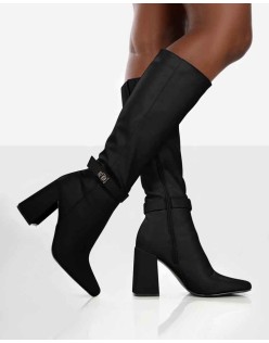 Apologetic Black Pu Knee High Block Heel Boots