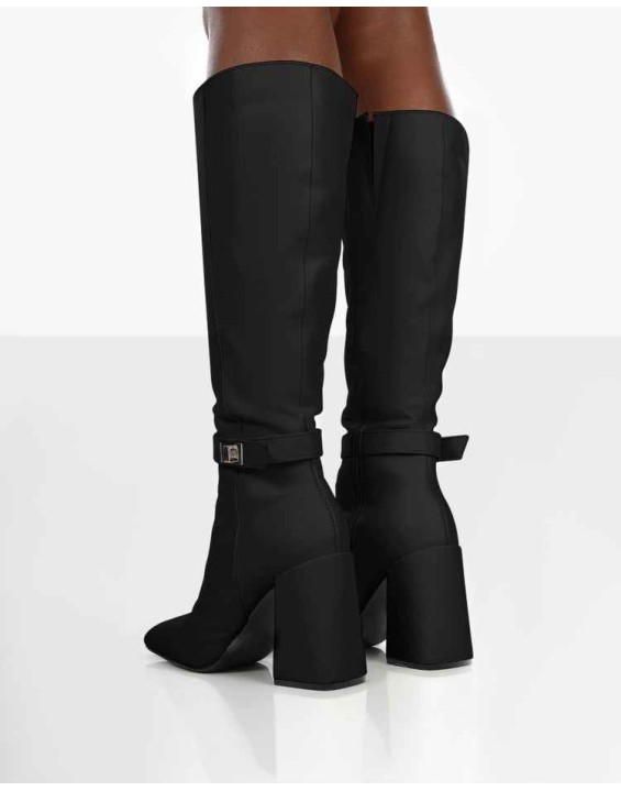Apologetic Black Pu Knee High Block Heel Boots