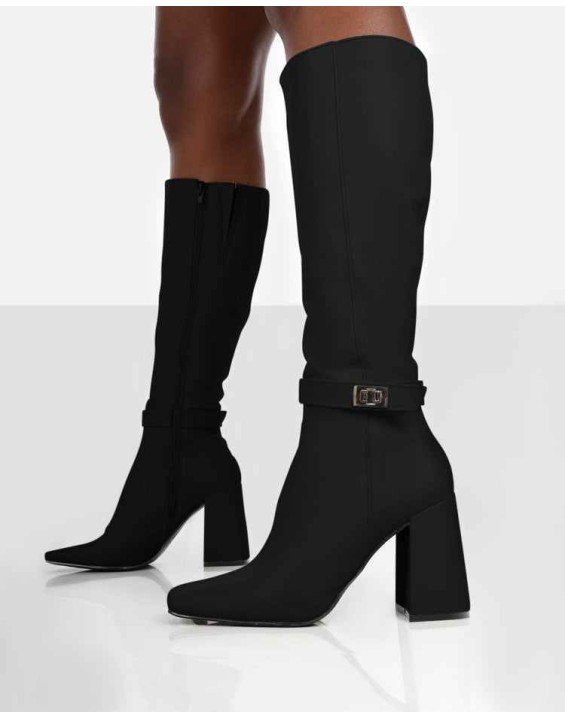 Apologetic Black Pu Knee High Block Heel Boots