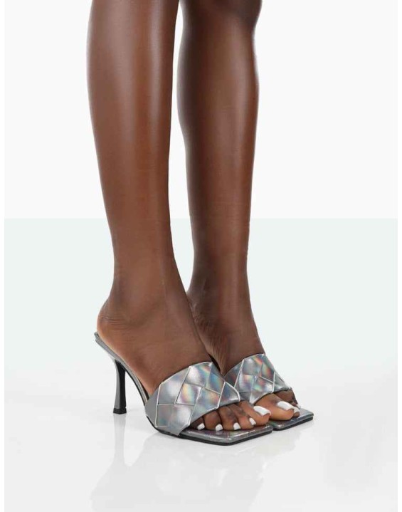 Saturn Silver Holographic Pu Woven Mule
