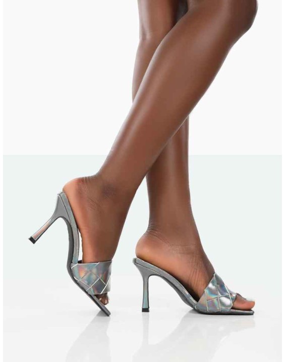 Saturn Silver Holographic Pu Woven Mule