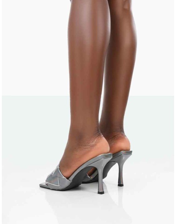Saturn Silver Holographic Pu Woven Mule
