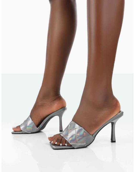 Saturn Silver Holographic Pu Woven Mule