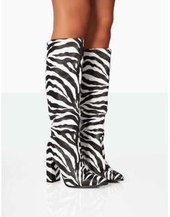 Posie Zebra PU Knee high Block Heel Boots