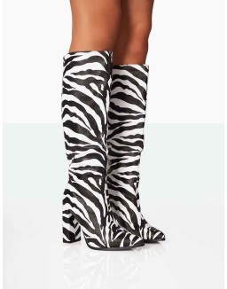 Posie Zebra PU Knee high Block Heel Boots