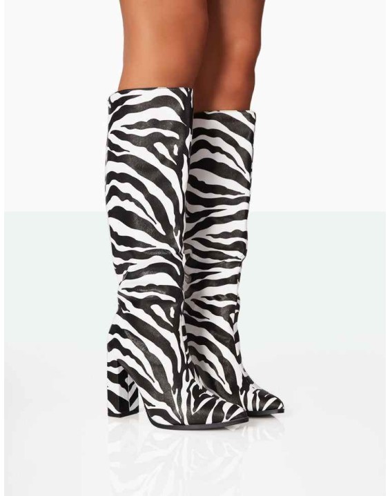 Posie Zebra PU Knee high Block Heel Boots