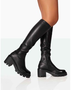 Fletch Black Pu Chunky Sole Over The Knee Boot