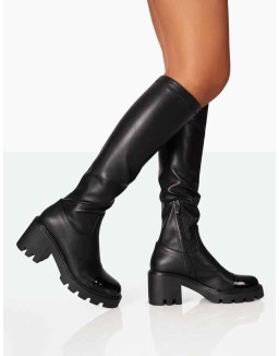 Fletch Black Pu Chunky Sole Over The Knee Boot