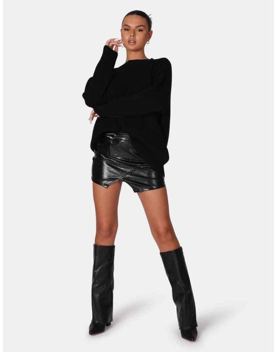 Oversized Knitted Crew Neck Jumper Black