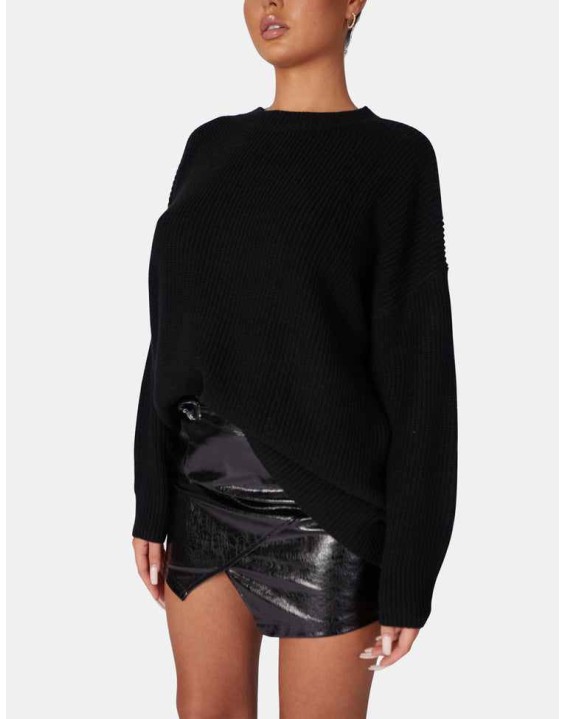 Oversized Knitted Crew Neck Jumper Black
