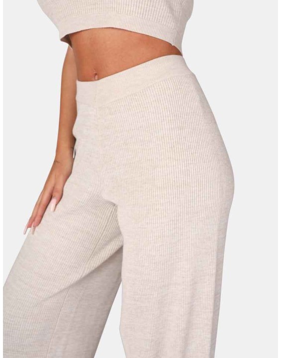 V Front Low Waisted Wide Leg Knitted Trousers Oatmeal