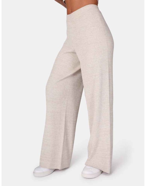V Front Low Waisted Wide Leg Knitted Trousers Oatmeal