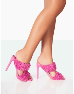 Poodle Pink Faux Fur Stiletto Mule Heels