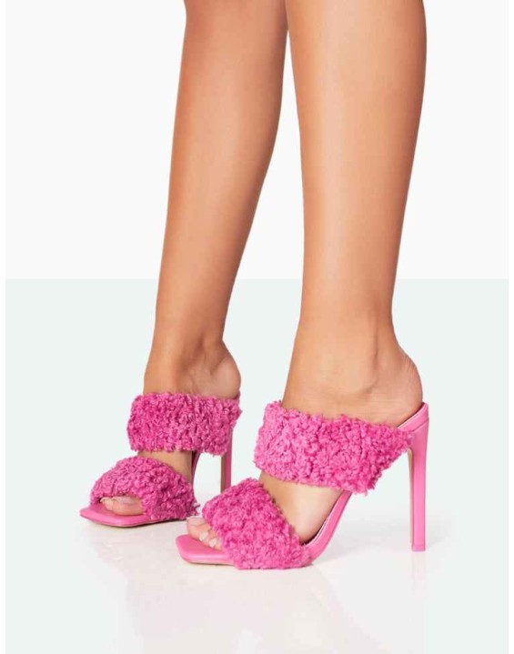 Poodle Pink Faux Fur Stiletto Mule Heels