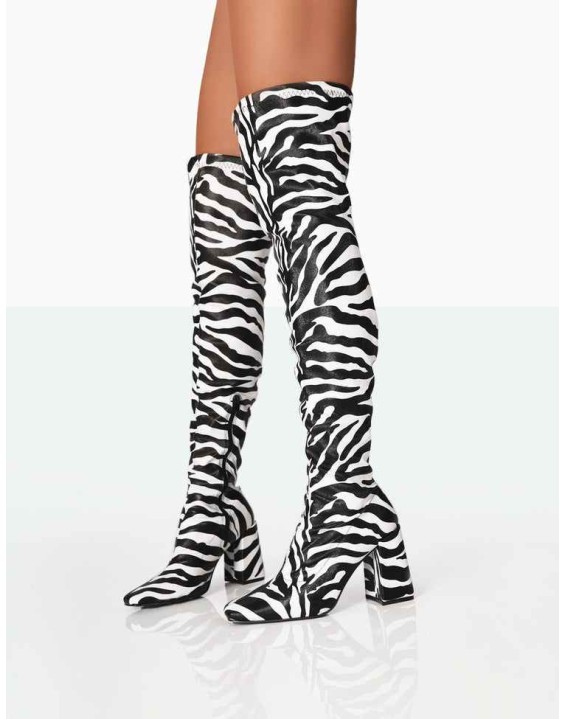 Meridian Zebra Grain PU Block Heel Over the Knee High Boots