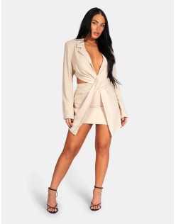 Twist Front Blazer Mini Dress Stone