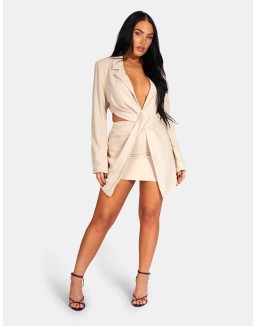 Twist Front Blazer Mini Dress Stone